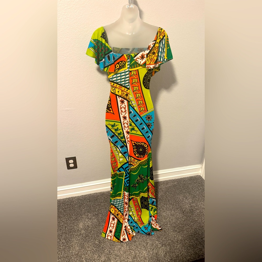 CAMEO Colorful Off-Shoulder Maxi Dress, small